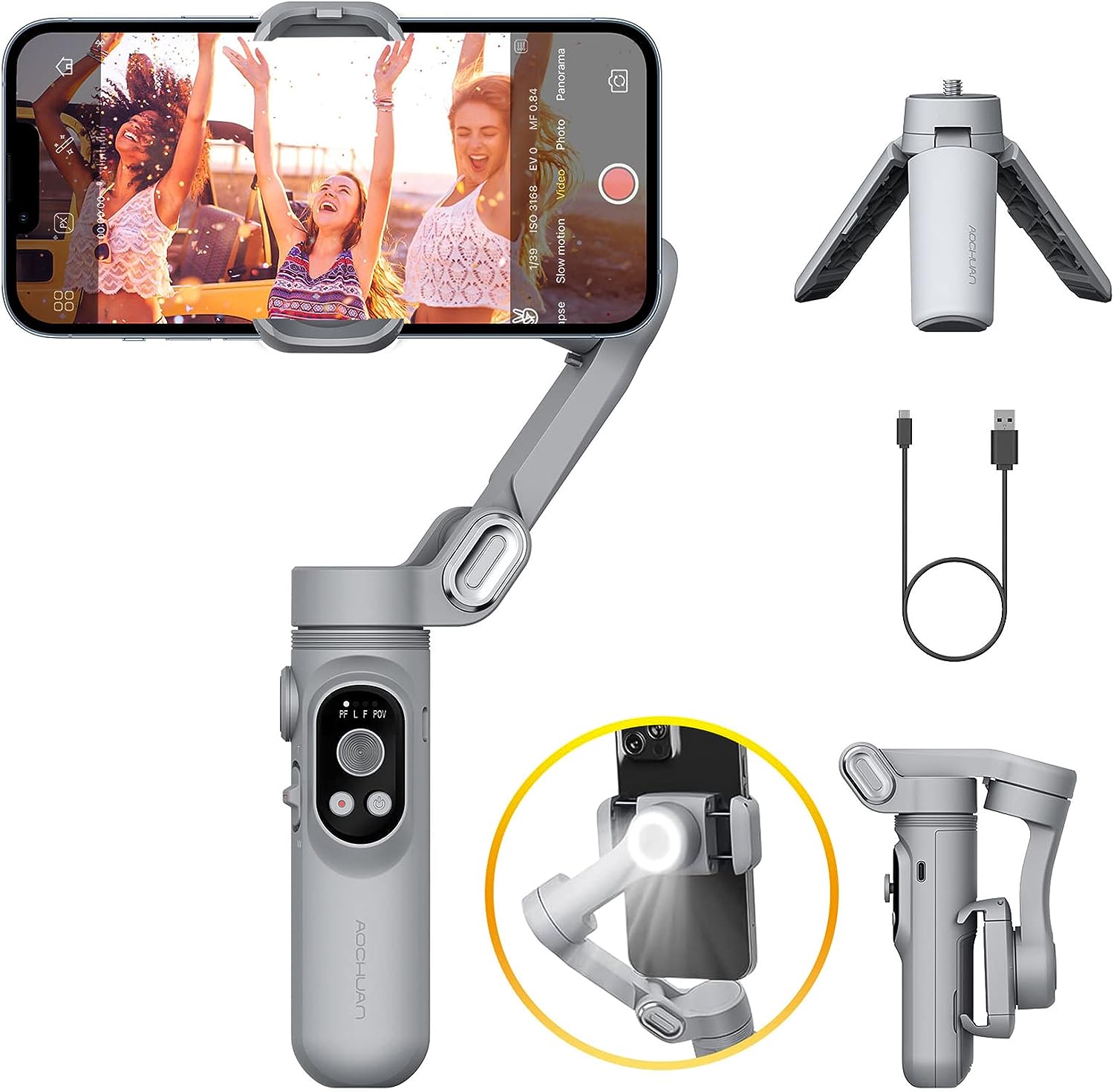 Gimbal Stabilizer for Smartphone w/LED Light Face Tracking Inception