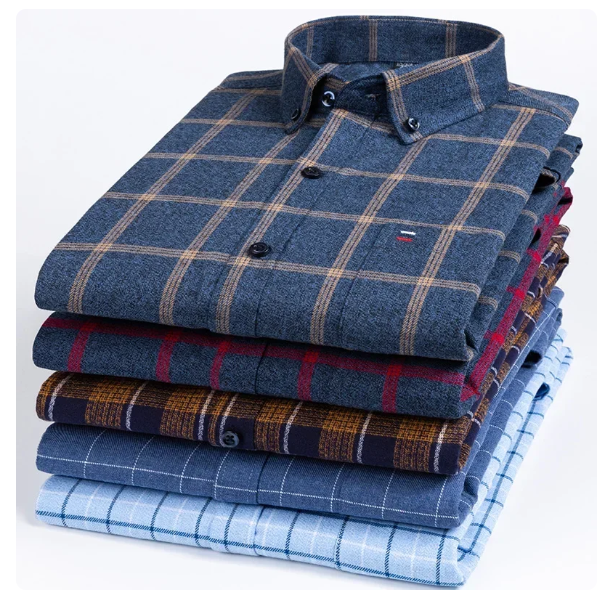 Pure Cotton Men’s Plaid Shirt Long Sleeve