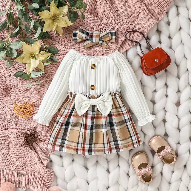 2024 New Autumn Plaid Dress for Baby Girls