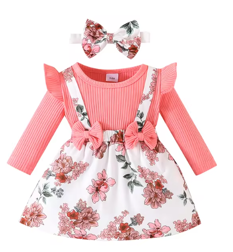 Long Sleeve Cute Floral Princess Formal Dresses For Baby Girl