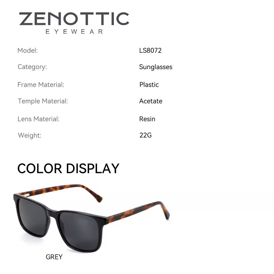ZENOTTIC Men’s Square Polarized Prescription Sunglasses | Acetate UV400 Optical Glasses – Free Shipping Qatar